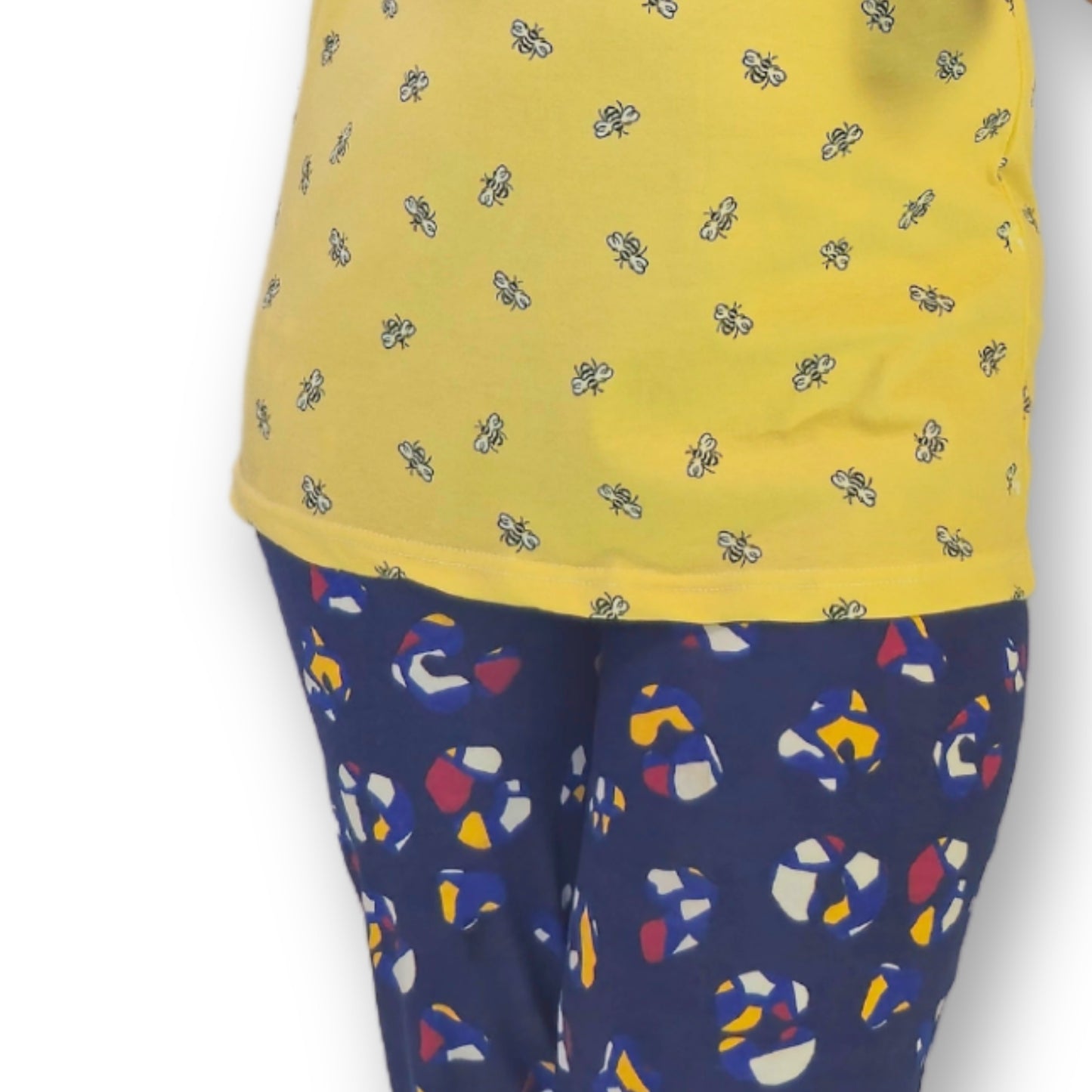 Yellow and blue with bumblebee and abstract prints M&M Night dress