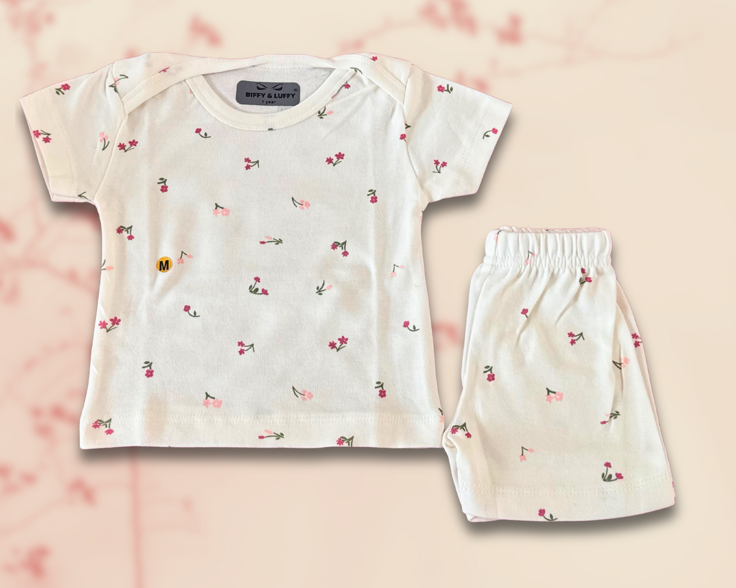 Flower prints on white kidswear set