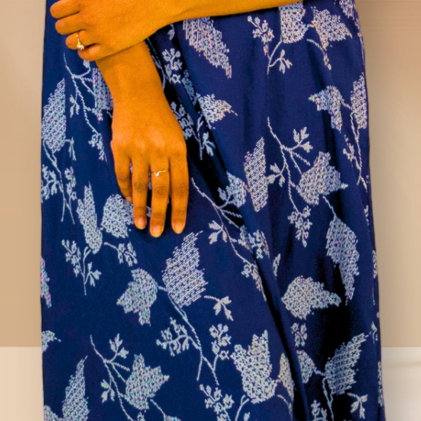 Blue with leaf prints frilled nighty.