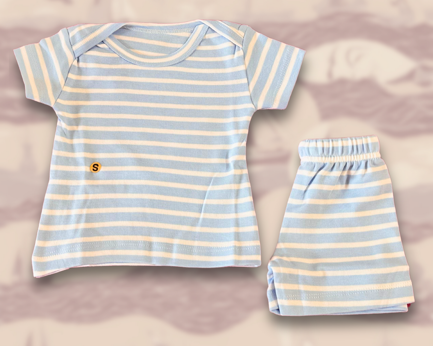 White on blue stripes kidswear set