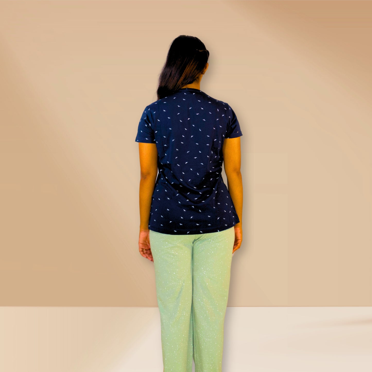 Navy blue with eagle prints and sour-dough green with white dots pants