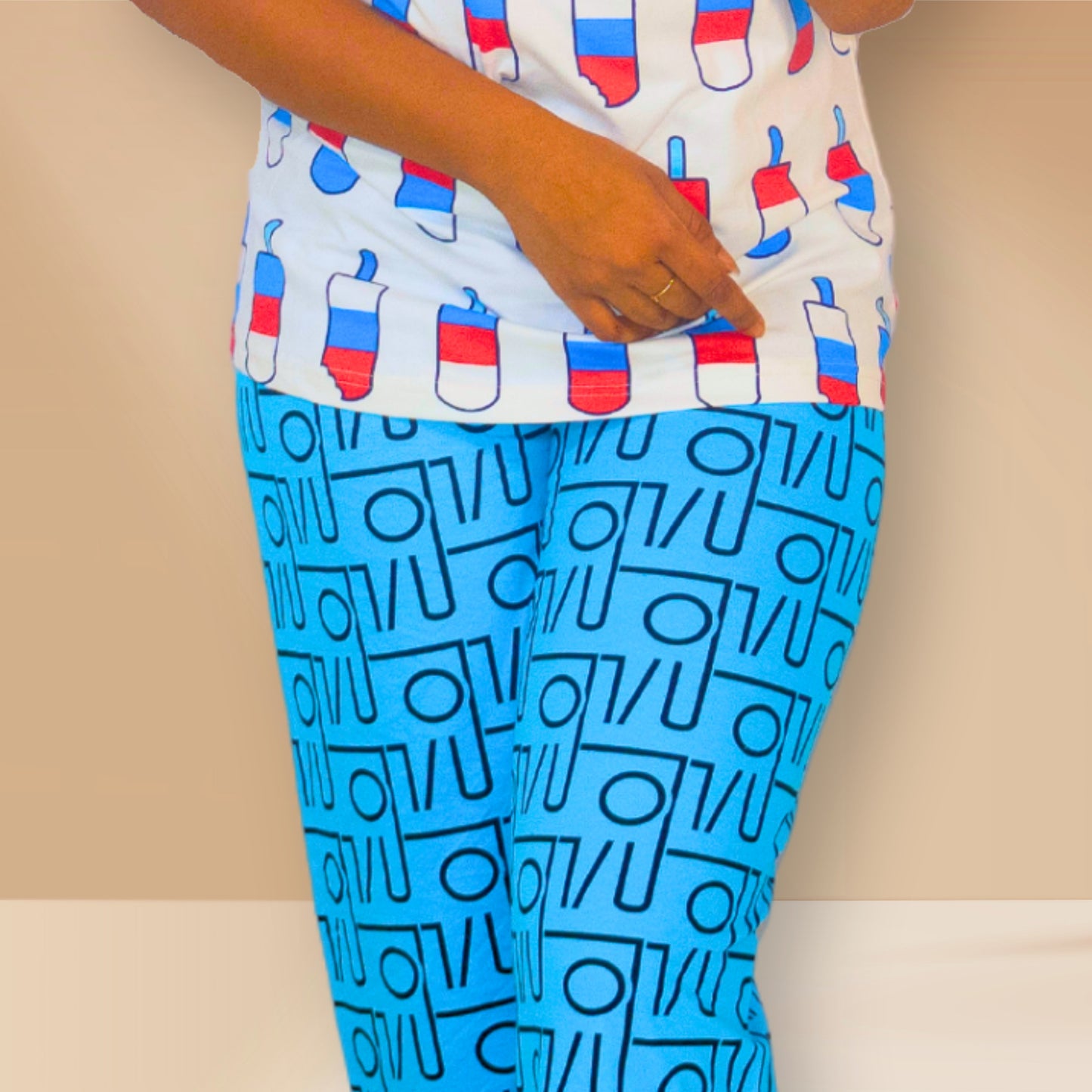 White and pictone blue with Popsicle and abstract prints M&M Night dress