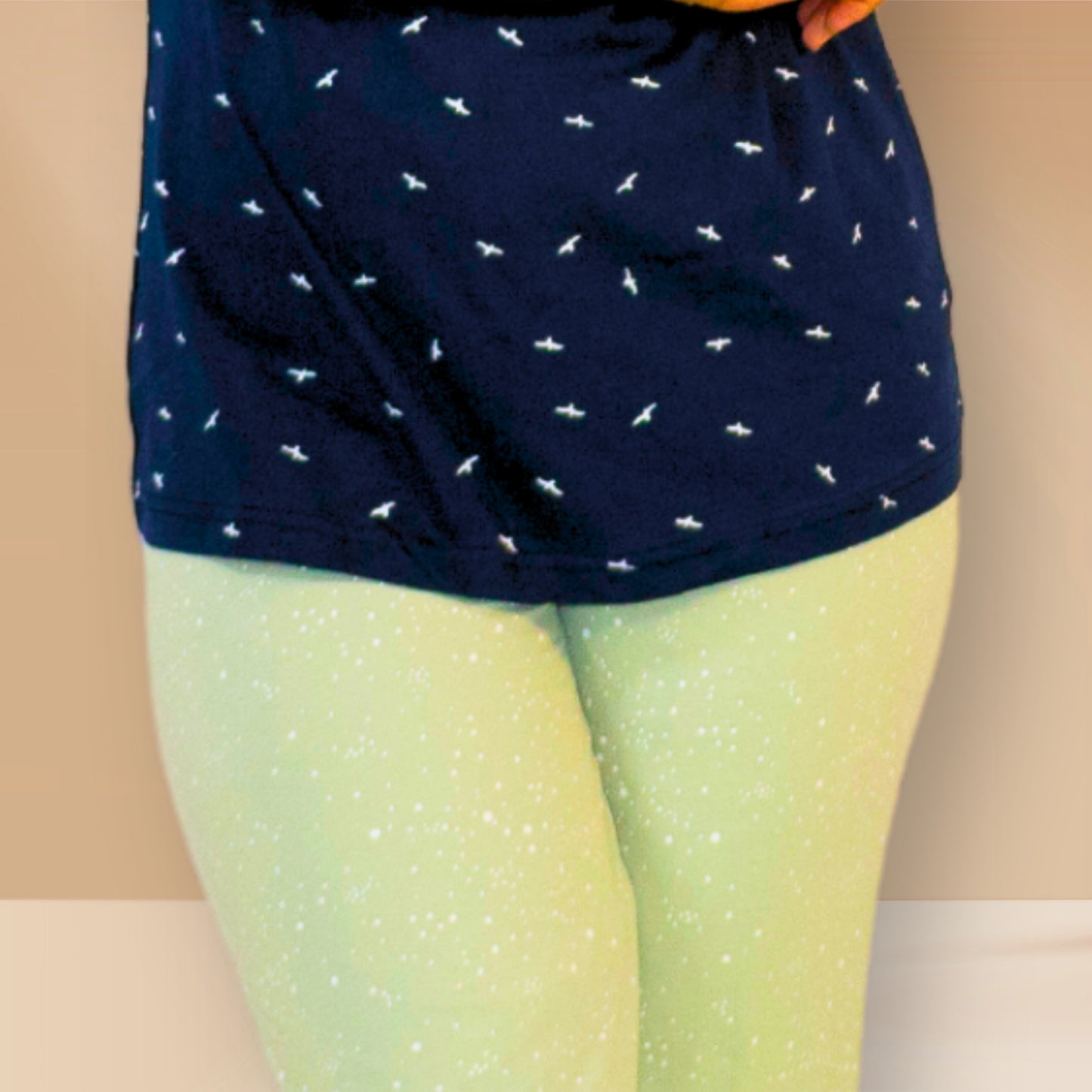 Navy blue with eagle prints and sour-dough green with white dots pants