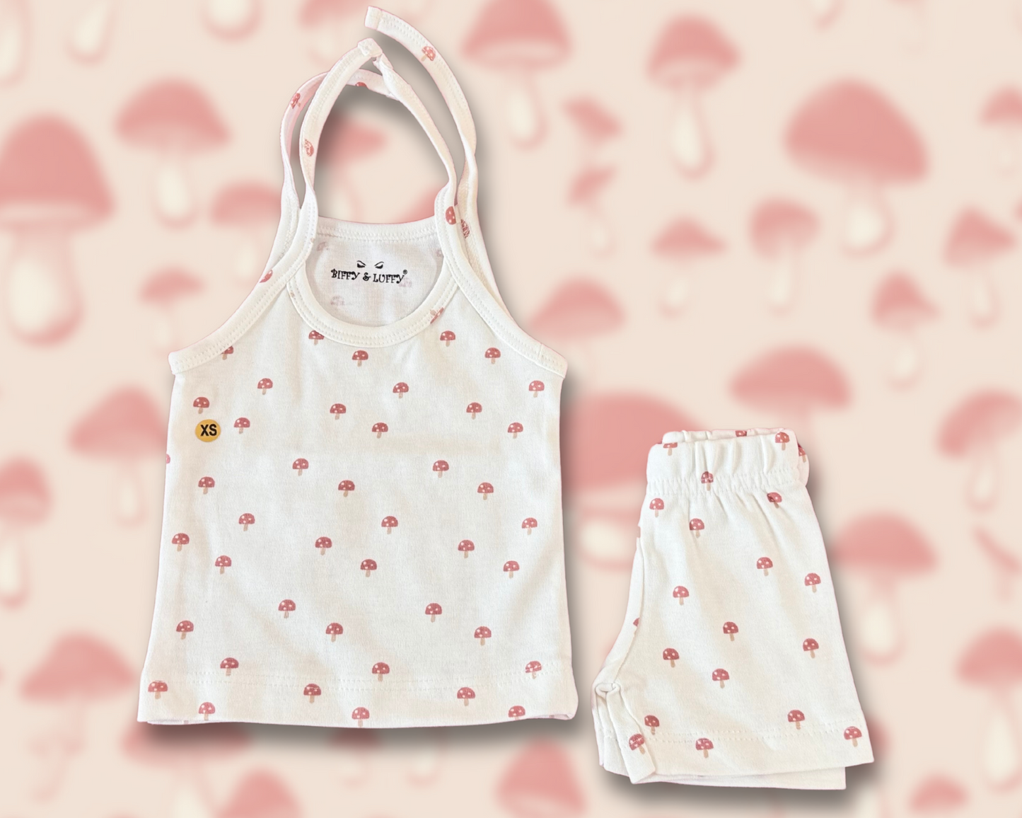 Mushroom prints on white kidswear set