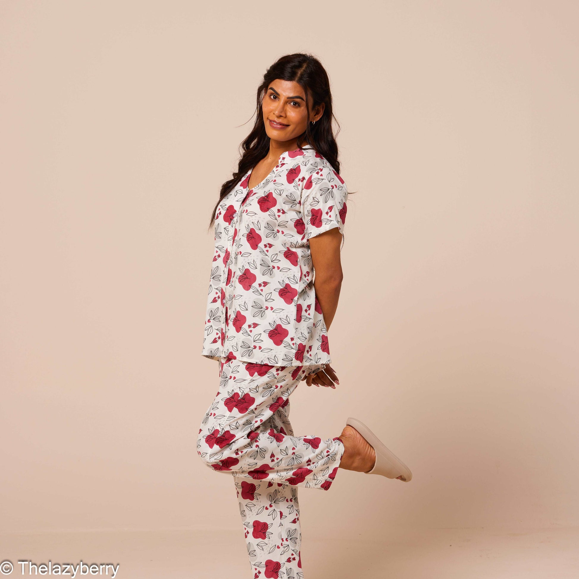 Off white with maroon floral prints Co-ord set