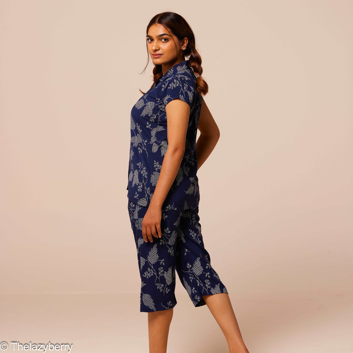 Blue with white leaf print Co-ord set