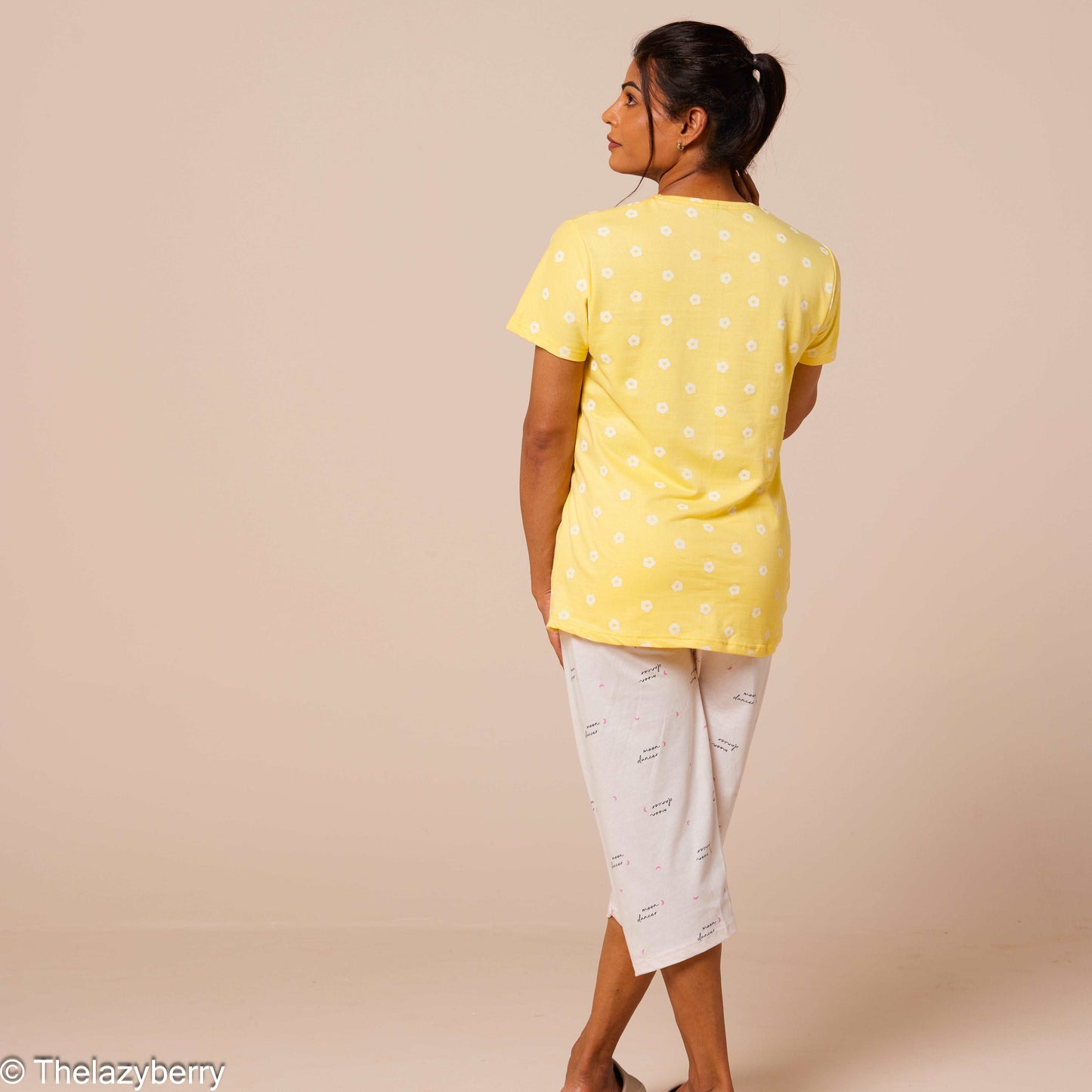 Yellow with flower prints and off-white mix & match night dress