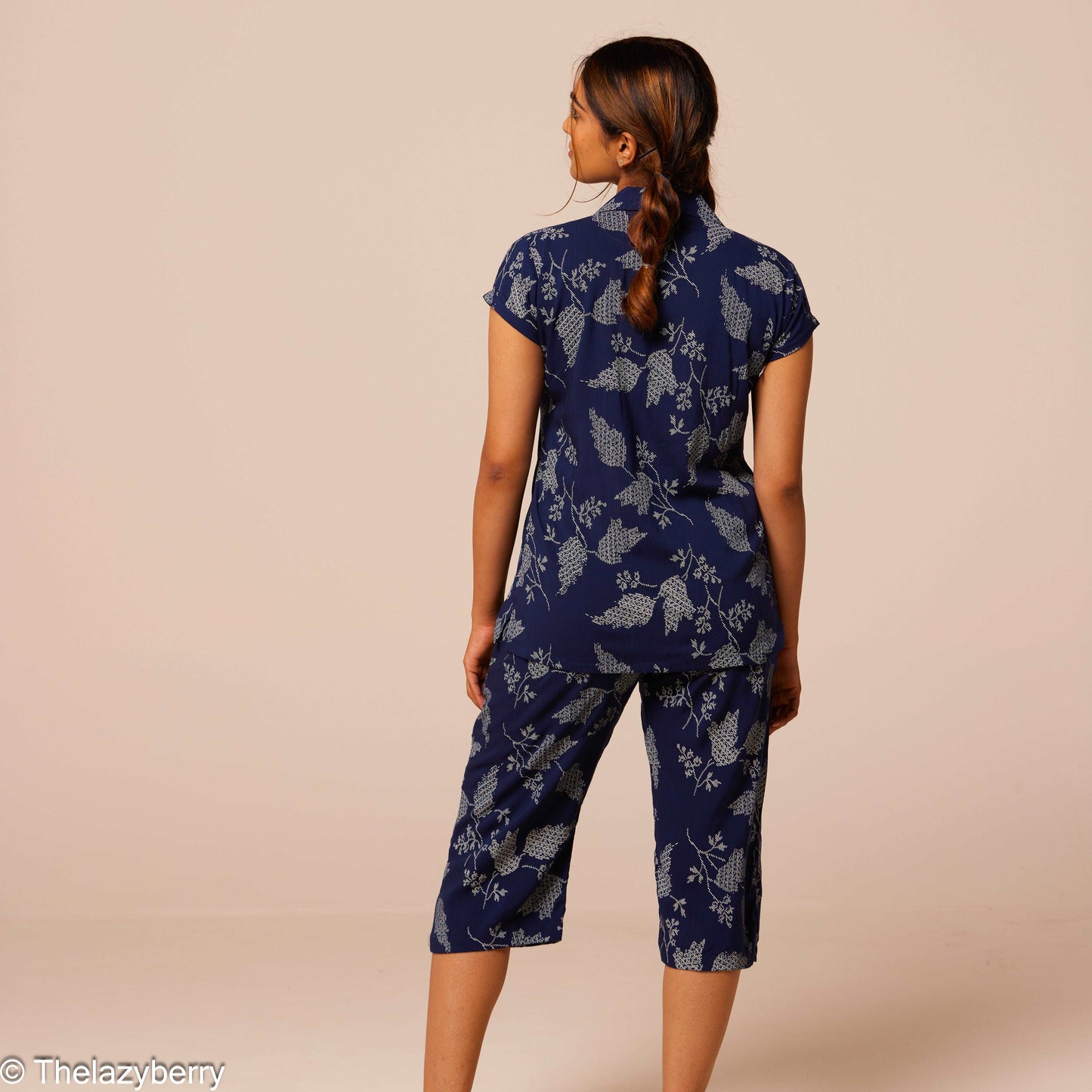 Blue with white leaf print Co-ord set