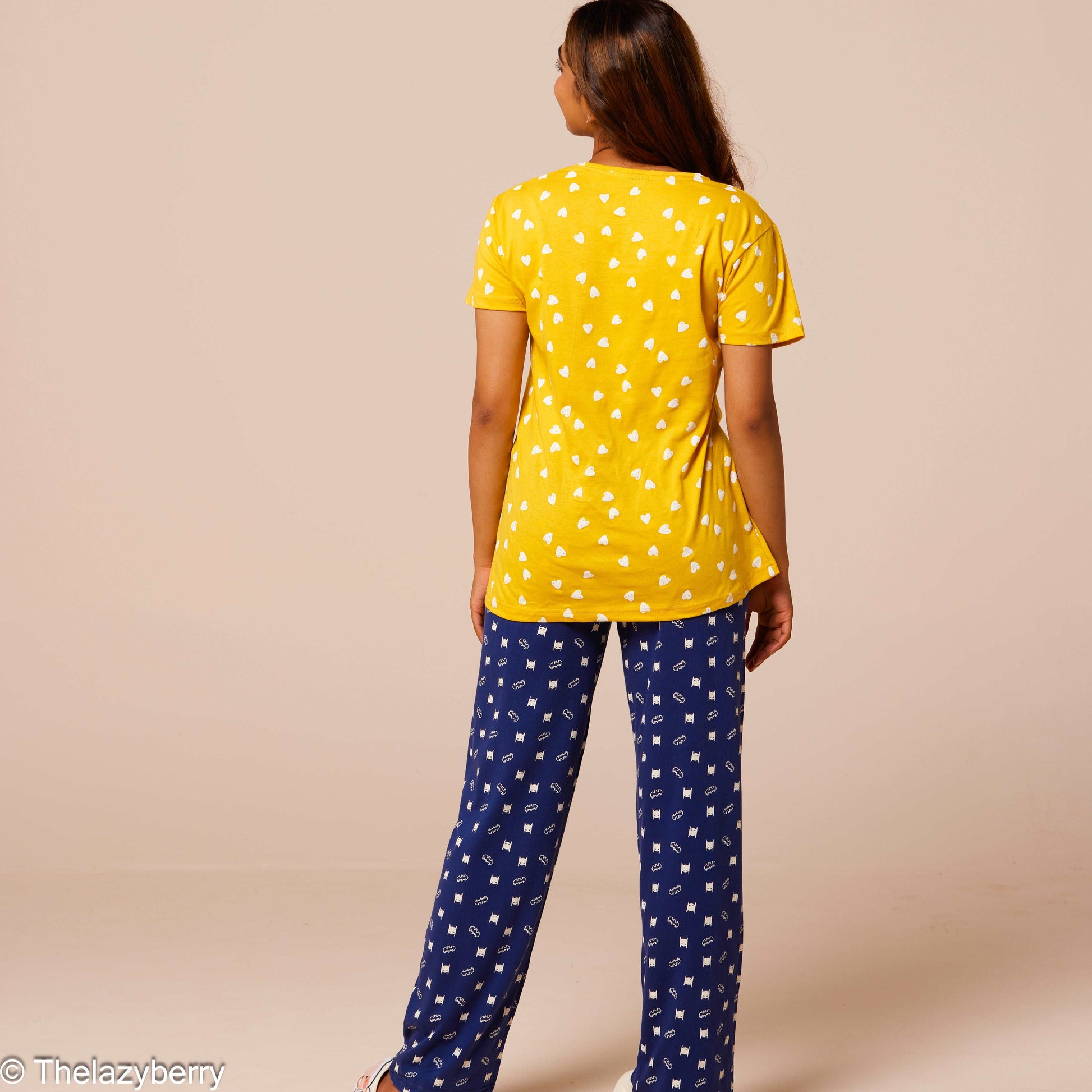 Yellow with heart prints and blue mix & match night dress